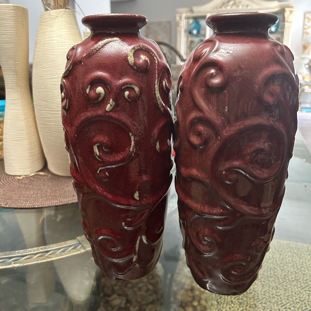 Elegant Burgundy Swirl Vases